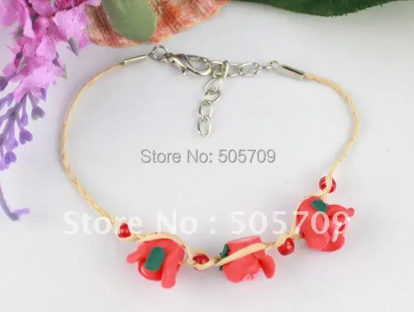 24PCS Red clay flower Raffia Wish Bracelets #21654 | Украшения и аксессуары