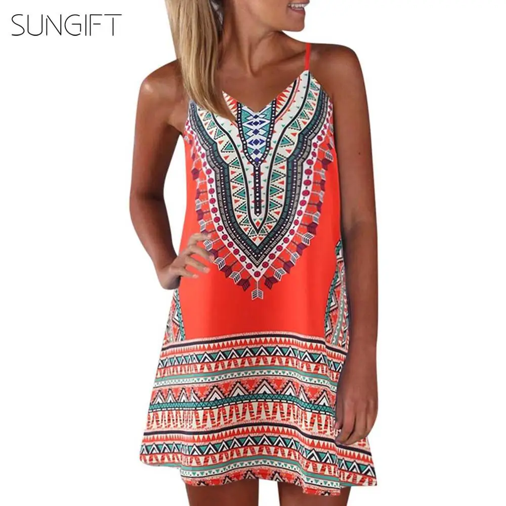 Женское платье в африканском стиле SUNGIFT Dashiki мини с v образным вырезом и тонким