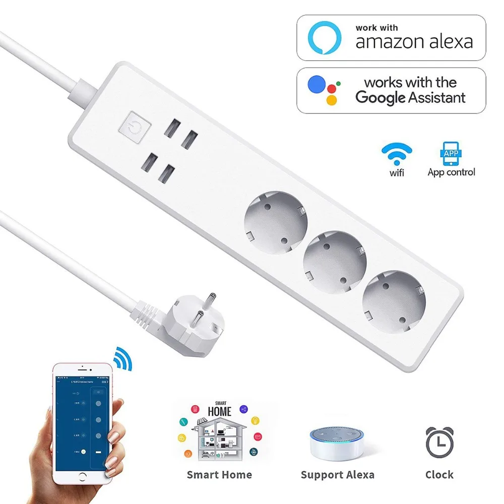 Умная Мини-розетка Tuya Smart life, Wi-Fi, штепсельная вилка европейского стандарта, 2000 Вт, 10 А, розетка с таймером, голосовое управление, работает с Alexa Google IFTTT