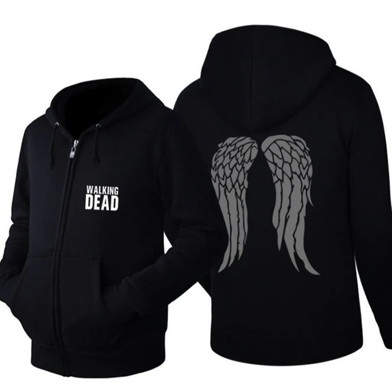 LISIBOOO Autumn Winter Fleece Thick Warm Clothing Brand Men The Walking Dead Hoodies Sweatshirt Men's Casual Zipper Hooded Coats | Мужская
