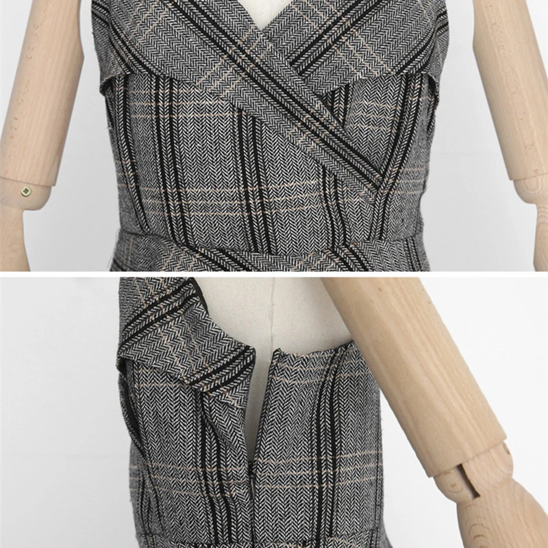 2020 осенне зимнее корейское платье на бретельках Новое тонкое с высокой талией