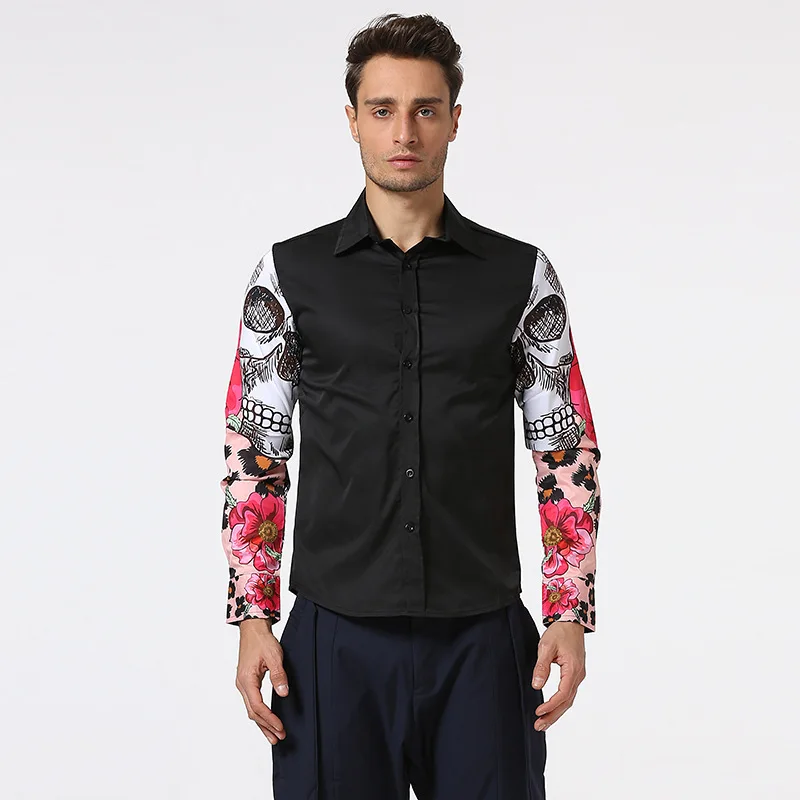 2017 New Spring High Quality Men Floral Print Shirts homme fashion brand Cotton Causal Male Gentleman Plus | Мужская одежда