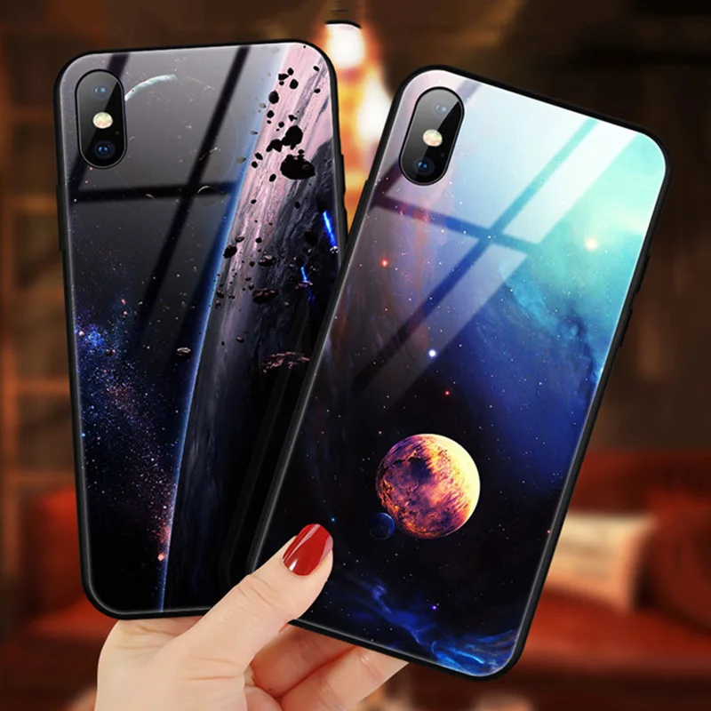 Стеклянный чехол для телефона для iPhone 11X7 8 10 6 s XS Star Space чехол для iPhone 8 7 6 6s Plus X противоударный чехол силиконовый Coque 6