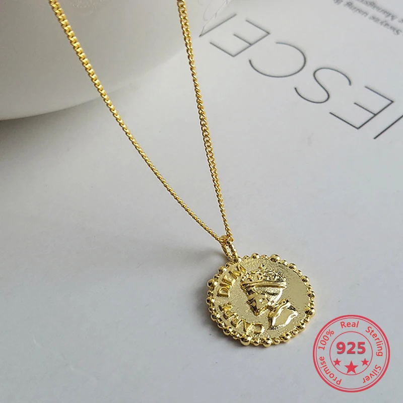 

European American 925 Silver Trendy Simple Round Pendant Necklace Women Jewelry