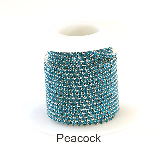 Peacock blue SS6, 1 ярд, 5 ярдов, Красочные Стразы, цепочка, стекло, ПРИШИТАЯ отделка, с серебряным интенсивным коготком, для украшения своими руками, F0091 - Цвет: Peacock blue