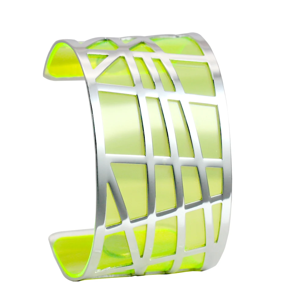 40 mm green Legenstar Argent геометрический браслет из нержавеющей стали и браслет для женщин Manchette Реверсивный прозрачный кожаный браслет - Окраска металла: 40 mm green