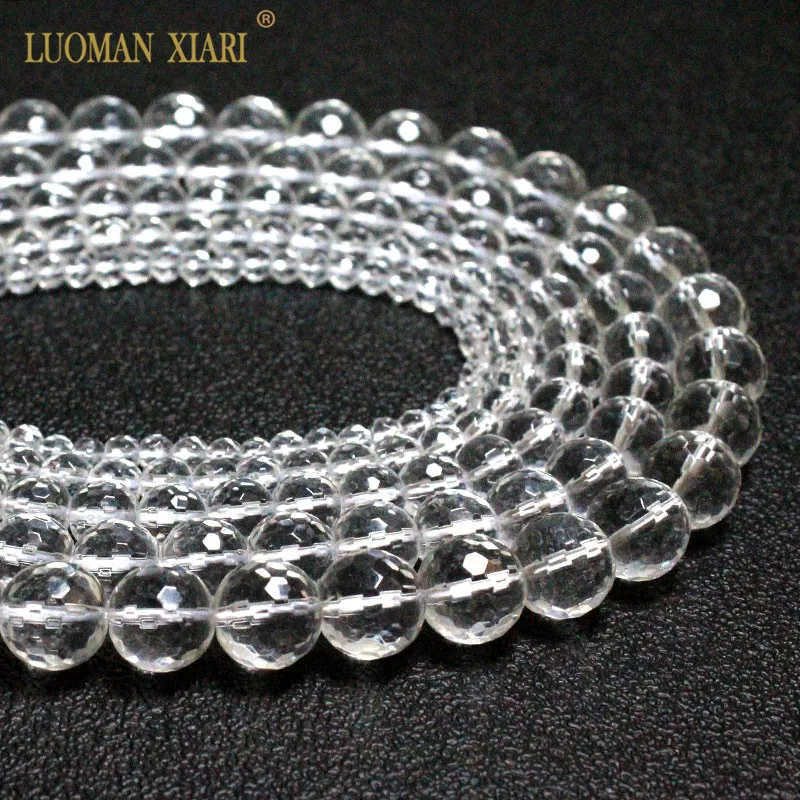 Wholesale Natural Faceted Clear White Crystal Round Loose Stone Beads For Jewelry Making DIY Bracelet Necklace 4/6/8/10/12mm