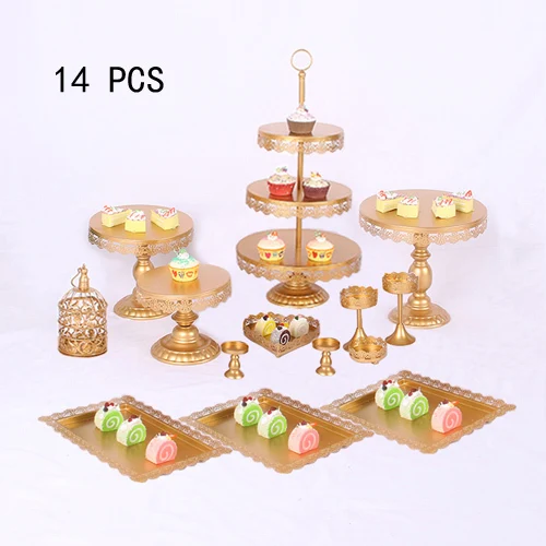 14pcs gold Белые подставки от кашля, свадебные подставки для кексов, набор стеклянных купольных хрустальных конфет, украшения, инструменты для выпечки от кашля, Набор 4-18 штук - Цвет: 14pcs gold