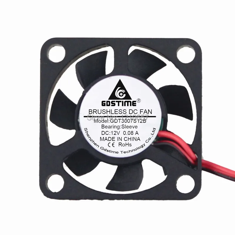 100 шт./партия, Бесщеточный Охлаждающий вентилятор, 2 контакта, 30x30x7 мм, 30 мм, 3 см, 3007 с, 12 В постоянного тока