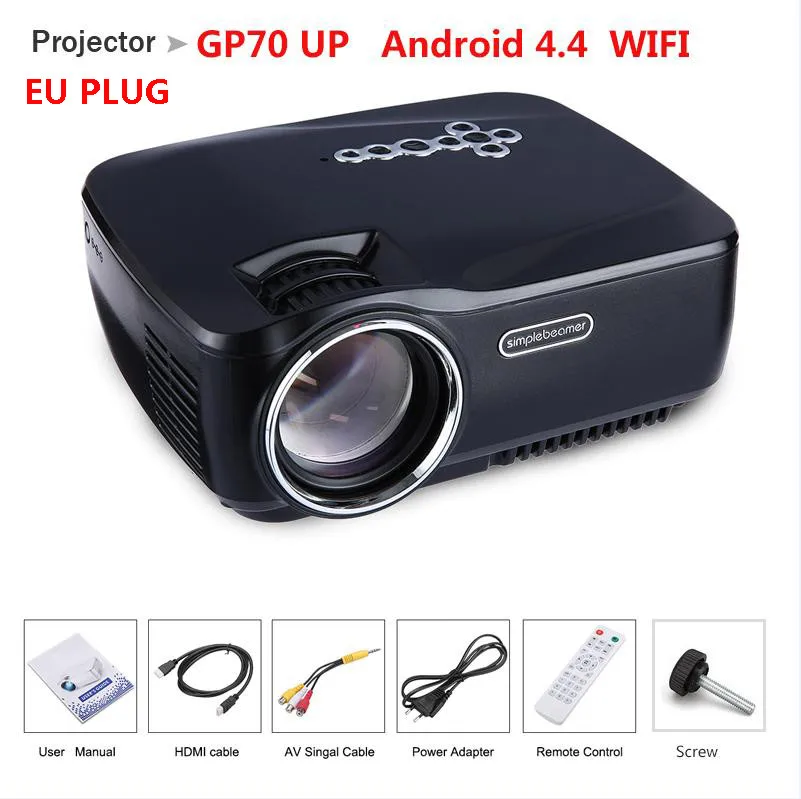 gp70 up eu plug Exquizon GP70 проектор 1800 люмен 1080P проектор для домашнего кинотеатра с бесплатным HDMI(опционально Android 4,4 Bluetooth) PK AM01 - Цвет: gp70 up eu plug