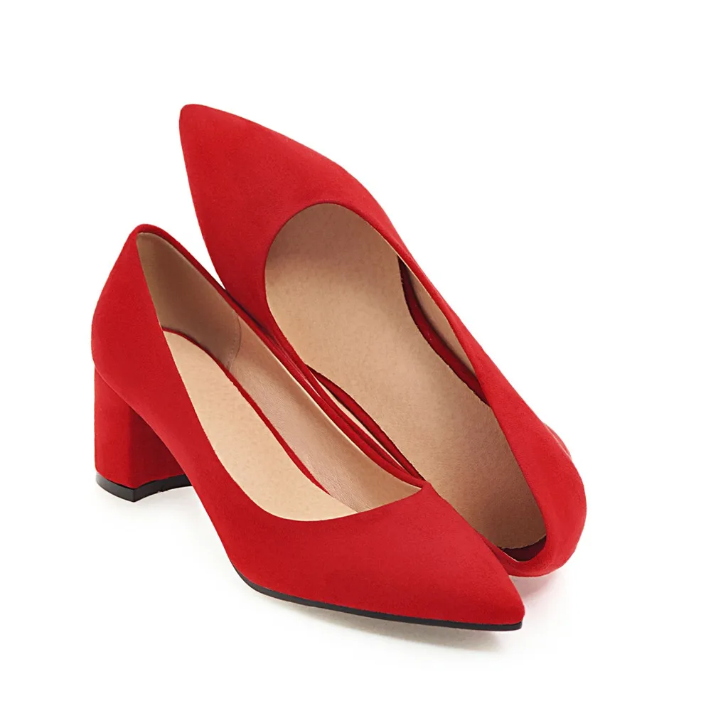 3CM Red Новинка; сезон осень; Брендовые женские туфли-лодочки в деловом стиле; Цвет черный, красный; элегантные туфли из флока на не сужающемся книзу массивном каблуке; офисные женские туфли телесного цвета; большие размеры 10, 43; AC257 - Цвет: 3CM Red