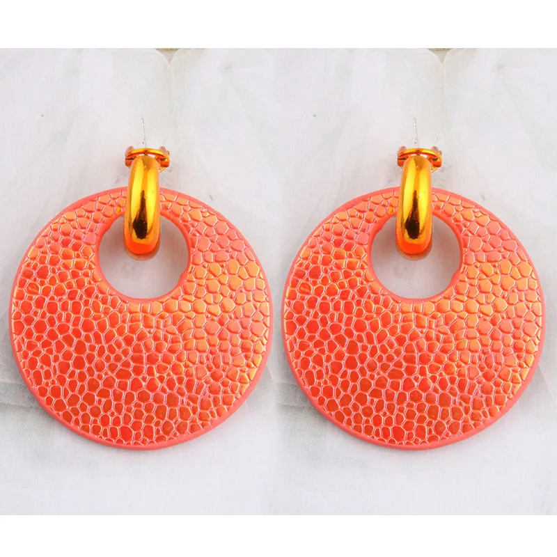 Женские кожаные серьги NeeFu WoFu круглые медные большие длинные с леопардовым