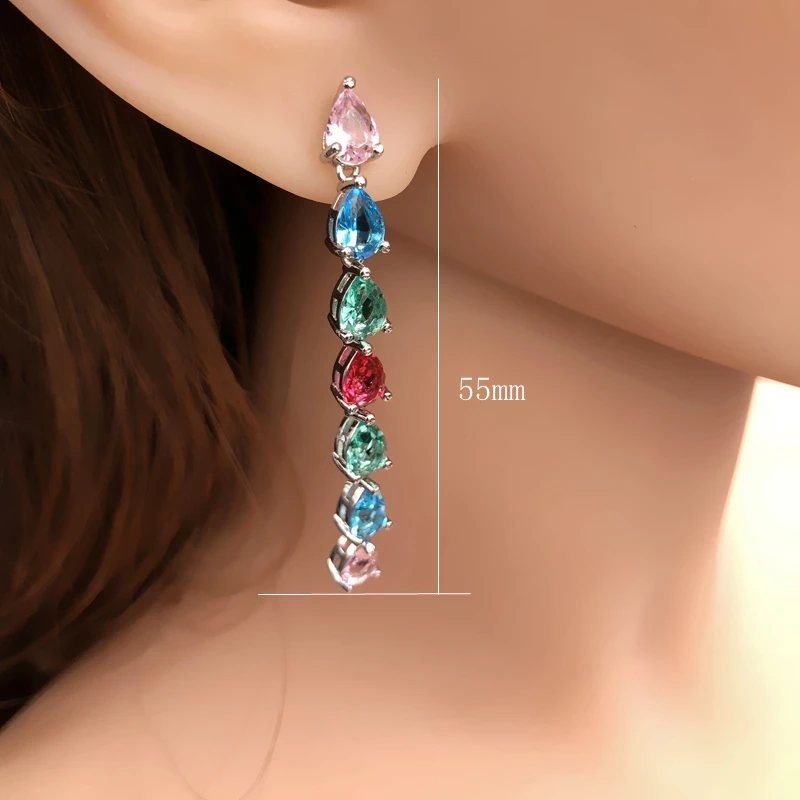 Разноцветные длинные висячие серьги в форме капли воды для женщин с кристаллами