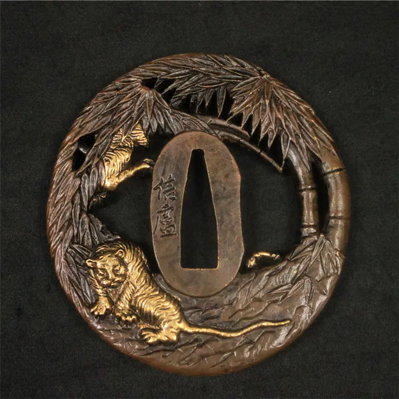 Tsuba Красивый настоящий японский меч катана, комплект фитингов, Серебряная пластина, тигр, Самурай, аксессуары для мечей, комплект для Катаны/вакизаши/Танто - Цвет: Tsuba