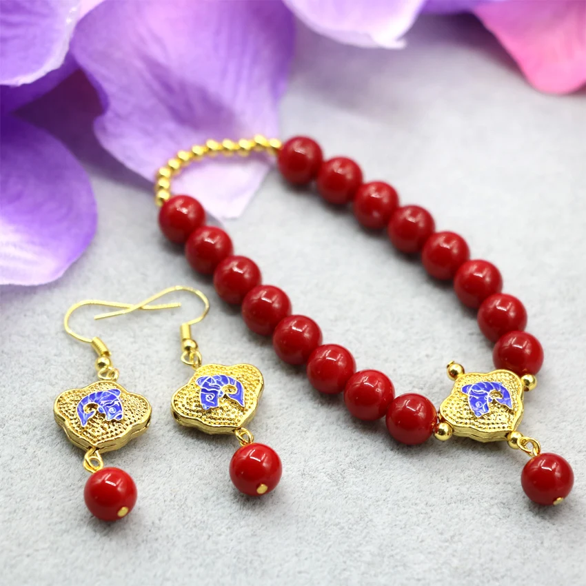 Новое поступление красные искусственные коралловые серьги браслет 8 мм женские