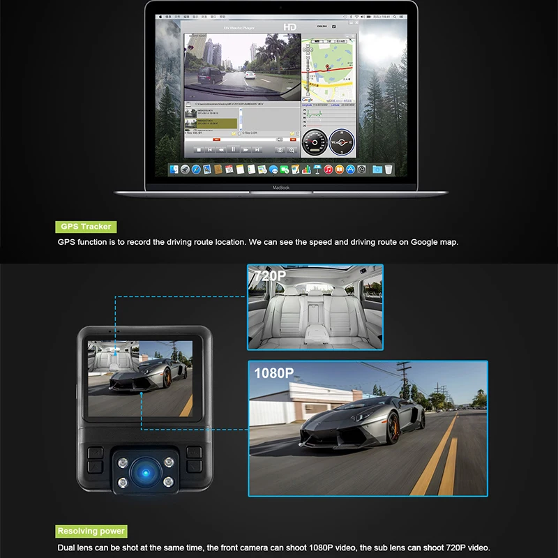 JUEFAN 2 4 &quotэкран HD 1080P фронтальная и задняя встроенная GPS Автомобильная DVR