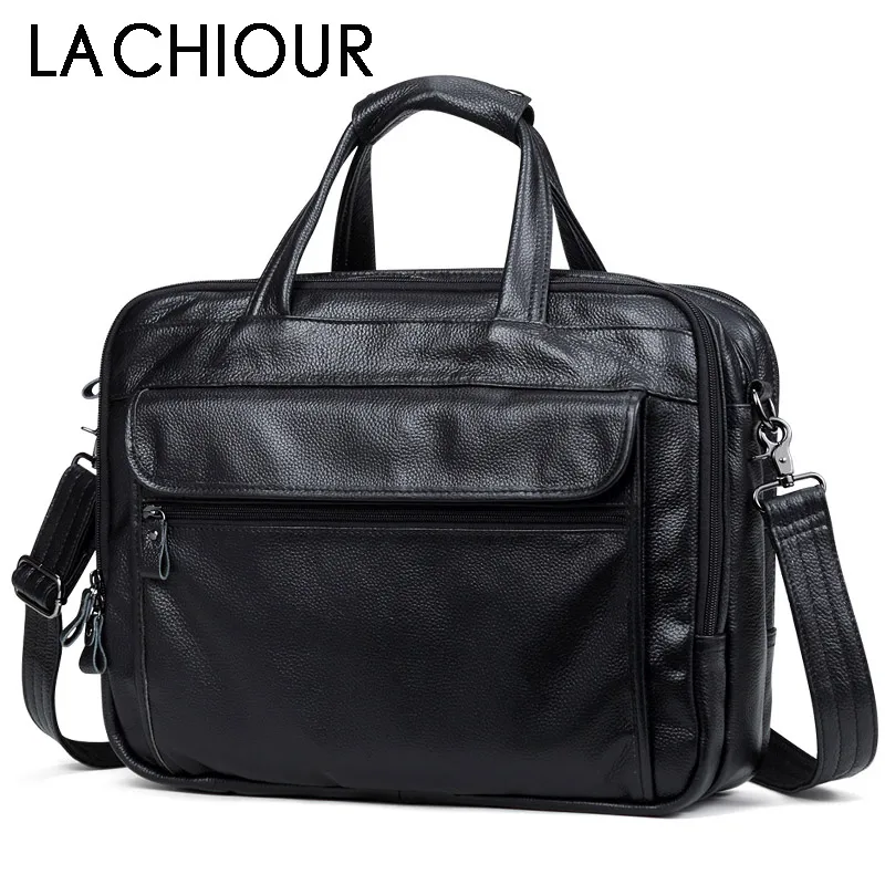 Fashion Genuine Leather Men A4 Office Bag Handbag Business Casual Men's Travel Bag 15.6" Laptop Shoulder Bags Tote Briefcase