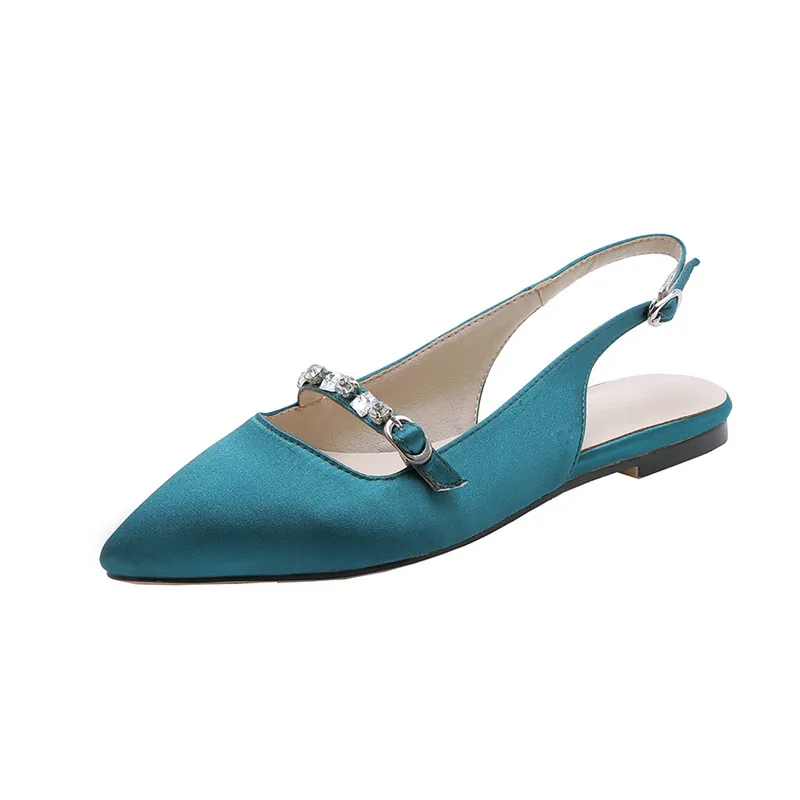 YMECHIC Лето 2019 атласная ткань Стразы с пряжкой острым носком блестящие фиолетовые