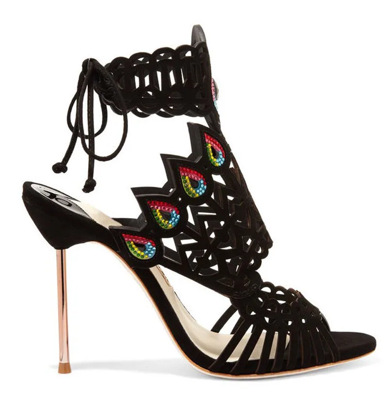 Босоножки женские замшевые с открытым носком сандалии-гладиаторы на высоком