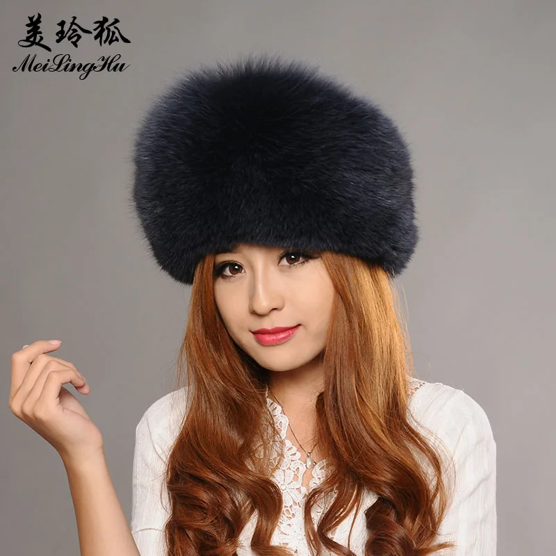 Женская трикотажная Шапка-бини из натурального Лисьего меха новинка 2017 модная