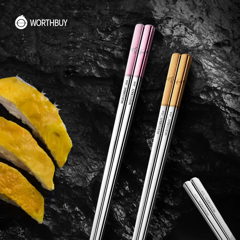 WORTHBUY 5 шт./компл. китайские палочки для еды комплект многоразовые 304 Нержавеющая сталь палочки дозирующая детская ложка для Non-Slip Кухня Еда палочки для суши Хаши