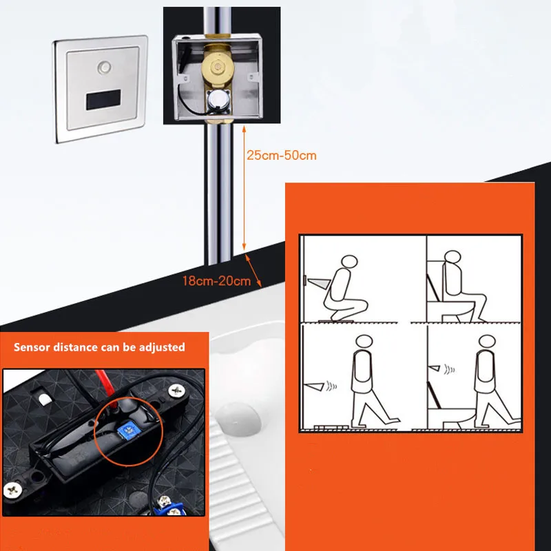 Скрытый автоматический индукционный смывной клапан 6 В постоянного тока/220