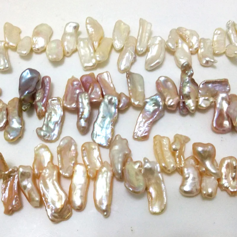 16 inches 15-20mm Pink Flat Rectangle Shaped Natural Biwa Pearl Loose Strand |