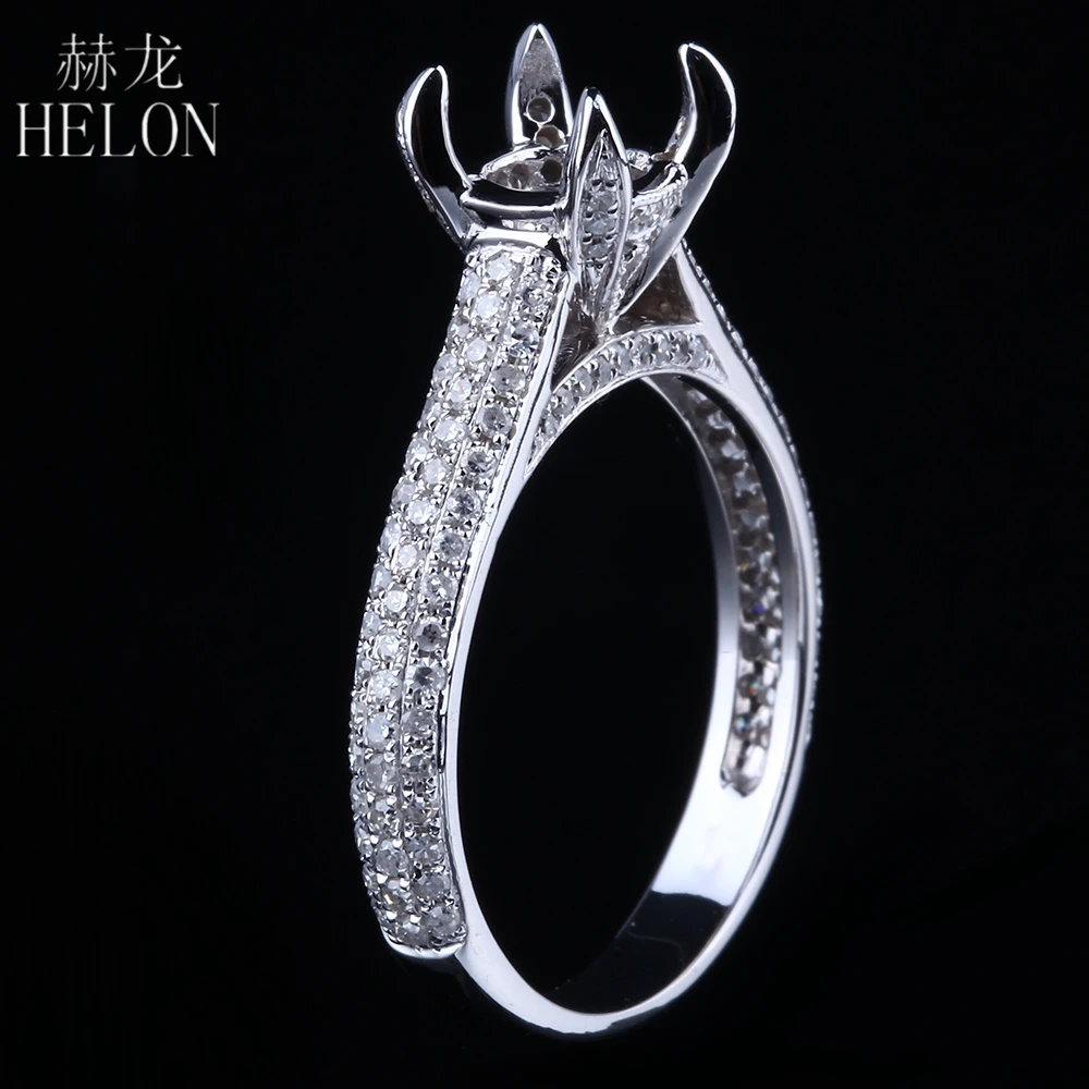 HELON Solid 14 K(AU585) кольцо из белого золота Semi Mount Settings 6-7 мм круглый разрез с натуральными Бриллиантами Кольцо женские модные ювелирные изделия
