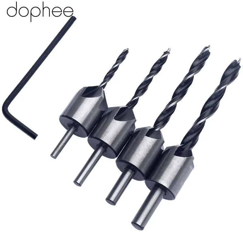 dophee 3-6MM HSS Steel Flute Countersink Drill Bit Set Reamer Woodworking Tool Chamfer Dremel Herramientas Para Carpinteria | Инструменты