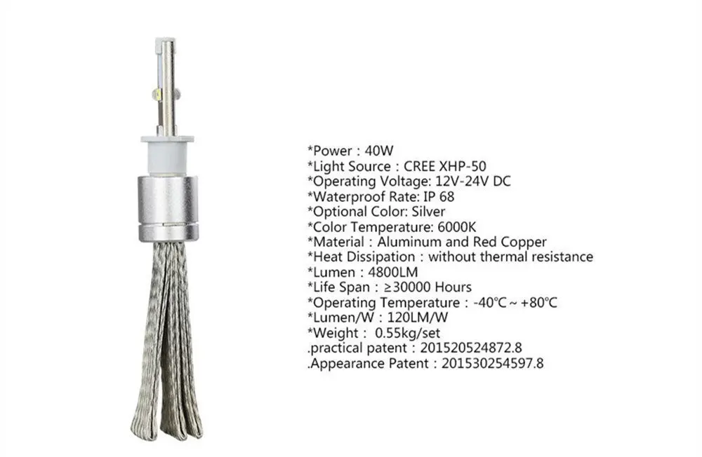 2 года гарантии Автомобильные светодиодные фары H7 LED Cree XHP 50 R3 80 Вт 6000 лм/пара 360 K