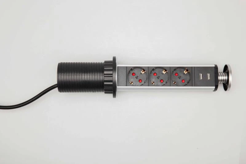 Алюминиевый корпус растягивающаяся светодиодная розетка с зарядкой USB 2.1A и 3EU розетка для кухни