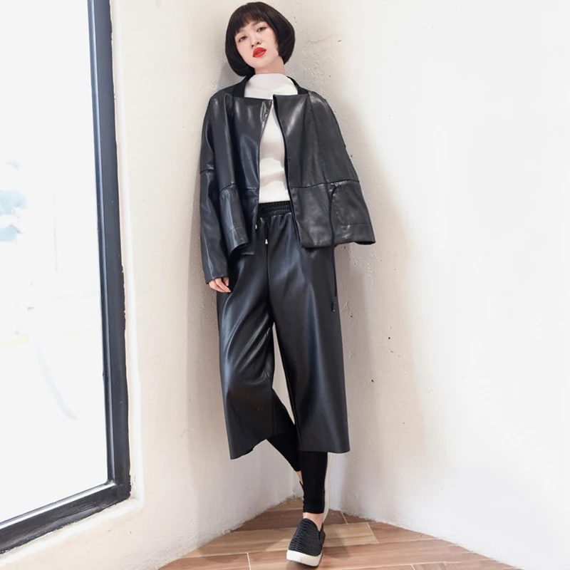 TWOTWINSTYLE из искусственной кожи широкие брюки женские эластичные с высокой талией