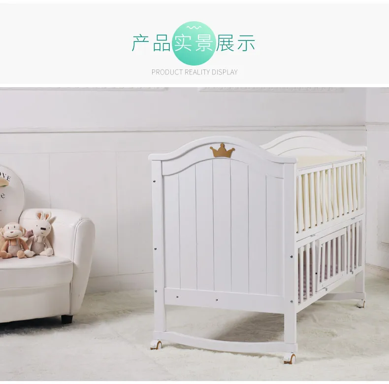 Baby Cribs baby nest baby bassinet solid wood newborn cradle bed with roller table lit enfant baby cot lit bebe white 104*61cm