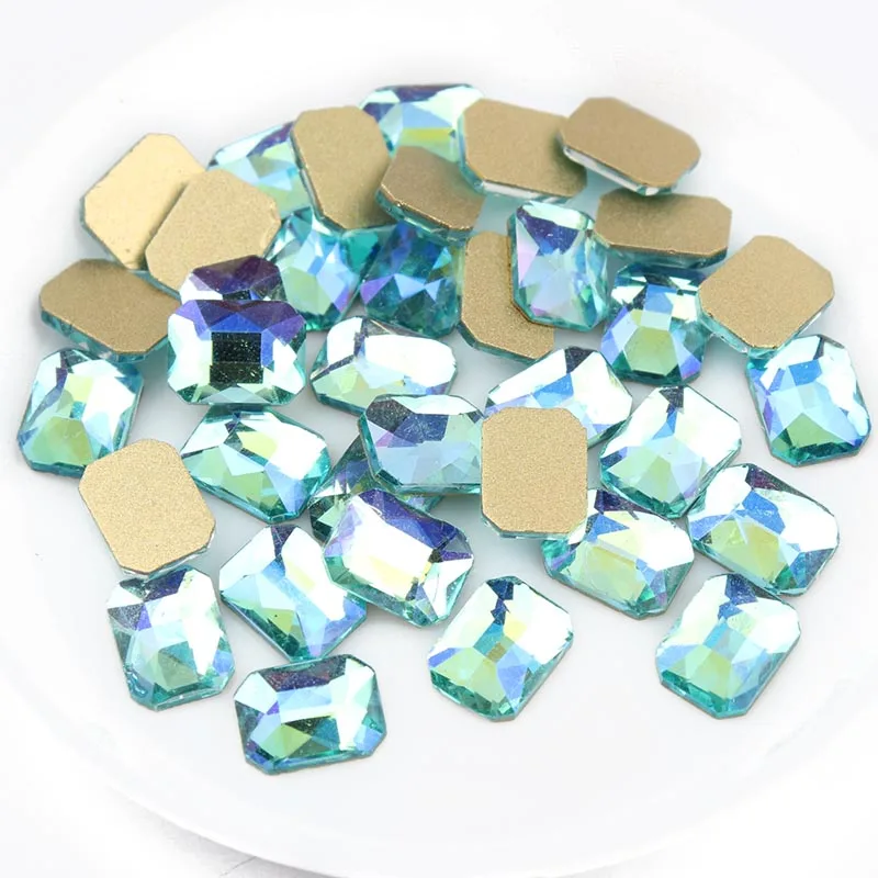 Aquamarine AB Стиль кристалл AB дизайн ногтей стразы стекло с плоской задней частью 3D Стразы 6X8 мм повторно восьмиугольник для украшения ногтей - Цвет: Aquamarine AB
