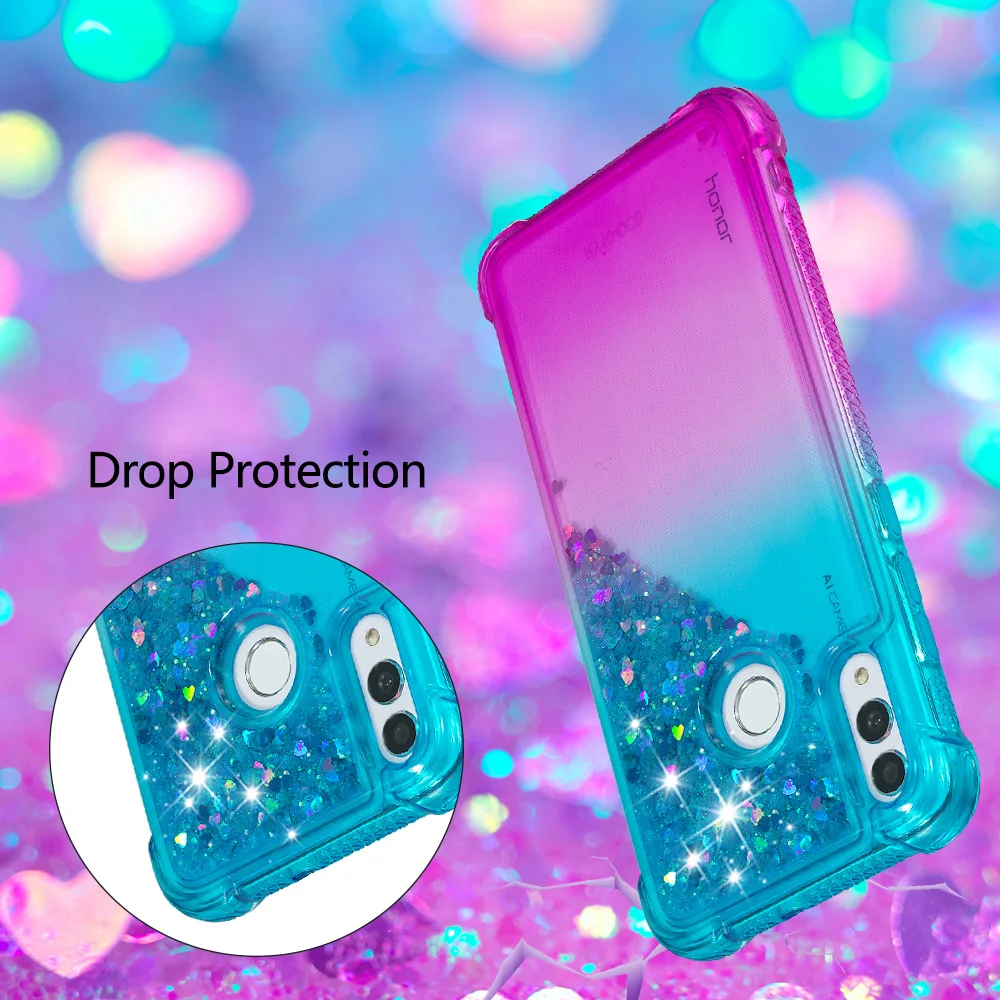Блестящий Жидкий чехол с блестками для huawei Honor 10 Lite, чехол для huawei P Smart, чехол с динамическим зыбучим песком, блестящий чехол с защитой от падения