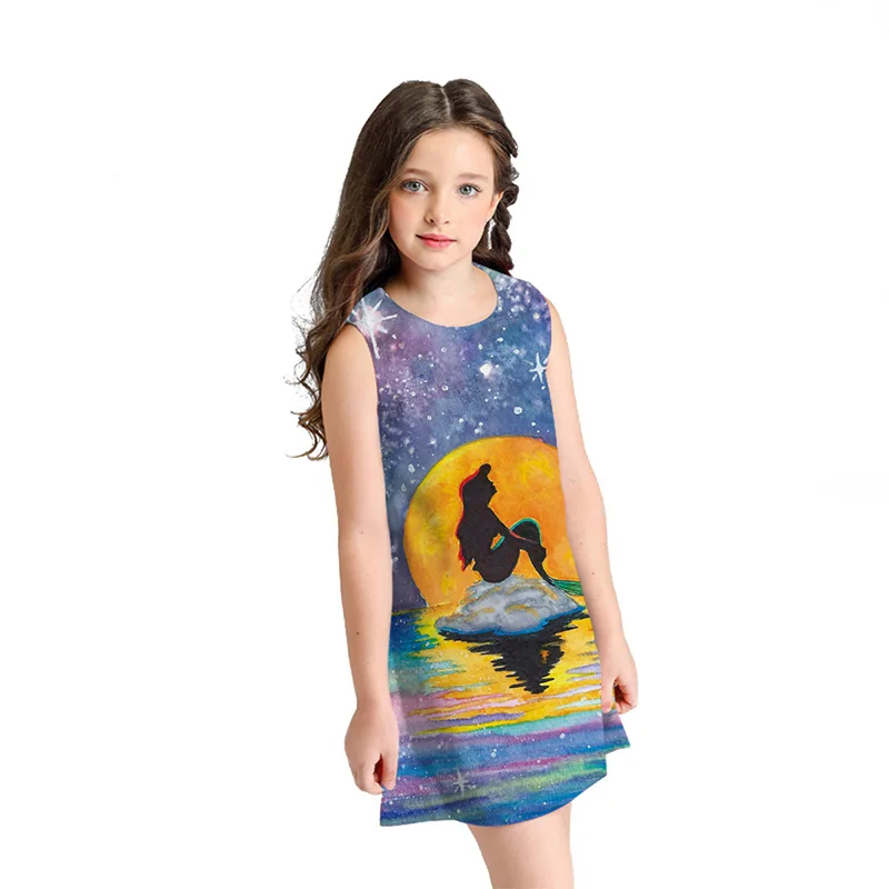 Summer Girl Dress kids Rainbow Mermaids Printed Unicorn Party Sleeveless 8 10 12 Year Toddler Clothes Vestidos Menina | Детская одежда