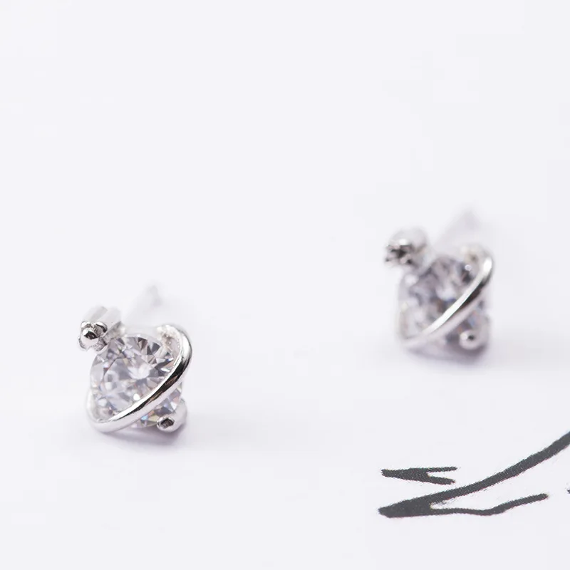 Простые серьги planet zircon 100% Стерлинговое Серебро 925 пробы модные гипоаллергенные