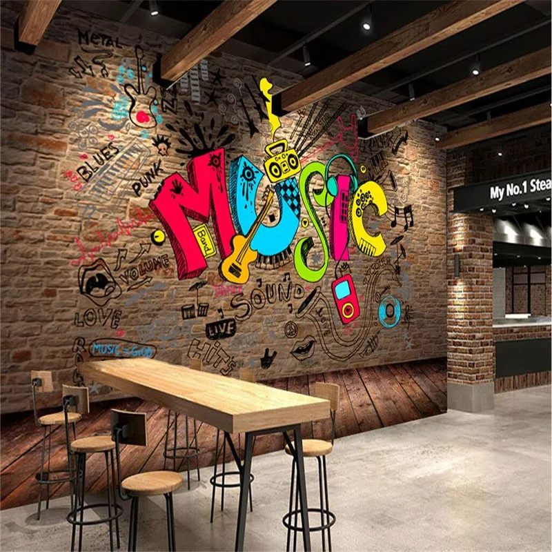 Обои beibehang с изображением кирпичей для гостиной алфавита музыки ресторана кафе