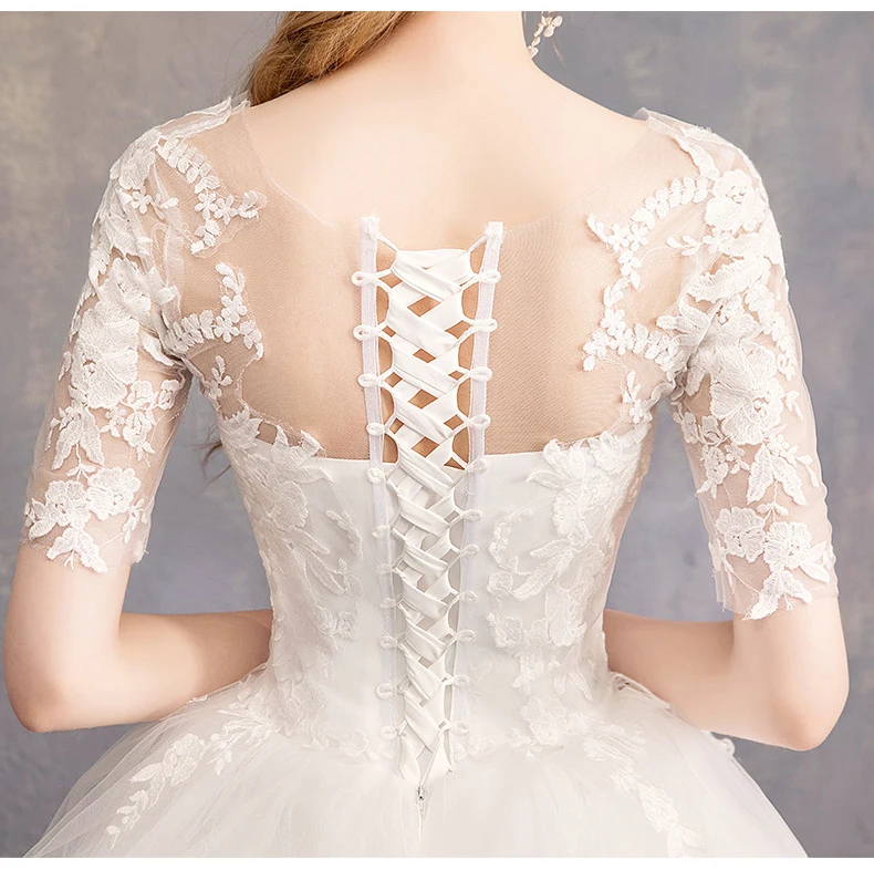 

Bridal Gown 2021 Wedding Dress Ball Gown Vintage Illusion Floral Lace Tulle Sweetheart Half Sleeve Floor Length White Plus Size