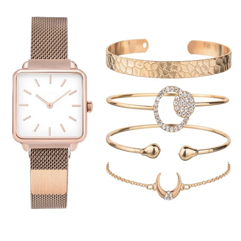 Набор из 5 шт. женские часы с квадратным корпусом магнит часами трепетные