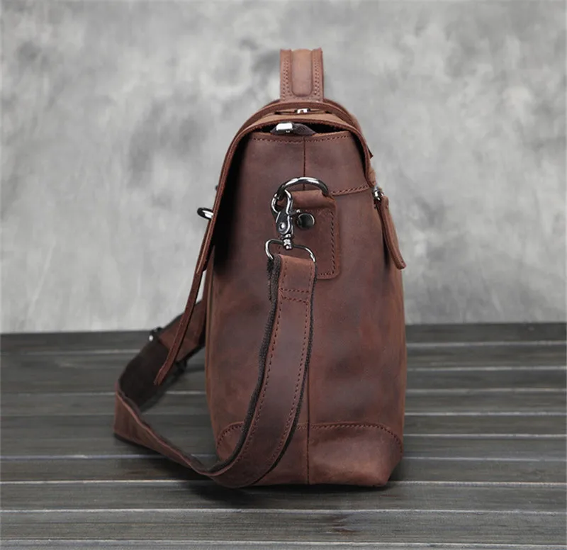 PNDME vintage business simple high quality crazy horse cowhide genuine leather office men's briefcase laptop bag messenger bags