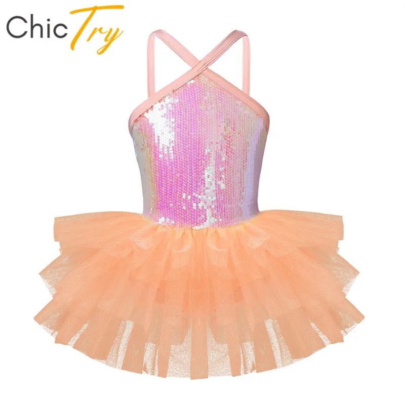 

ChicTry Kids Sequins Halter Ballet Tutu Mesh Dance Dress Girls Ballet Leotards Gymnastics Leotard Children Stage Dance Costume