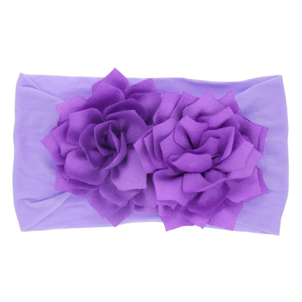 Style A-Purple Милая детская Цветочная широкая нейлоновая повязка на голову бант из нейлона головные обертывания мягкие эластичные ленты для волос Детские аксессуары для волос в виде тюрбана - Цвет: Style A-Purple