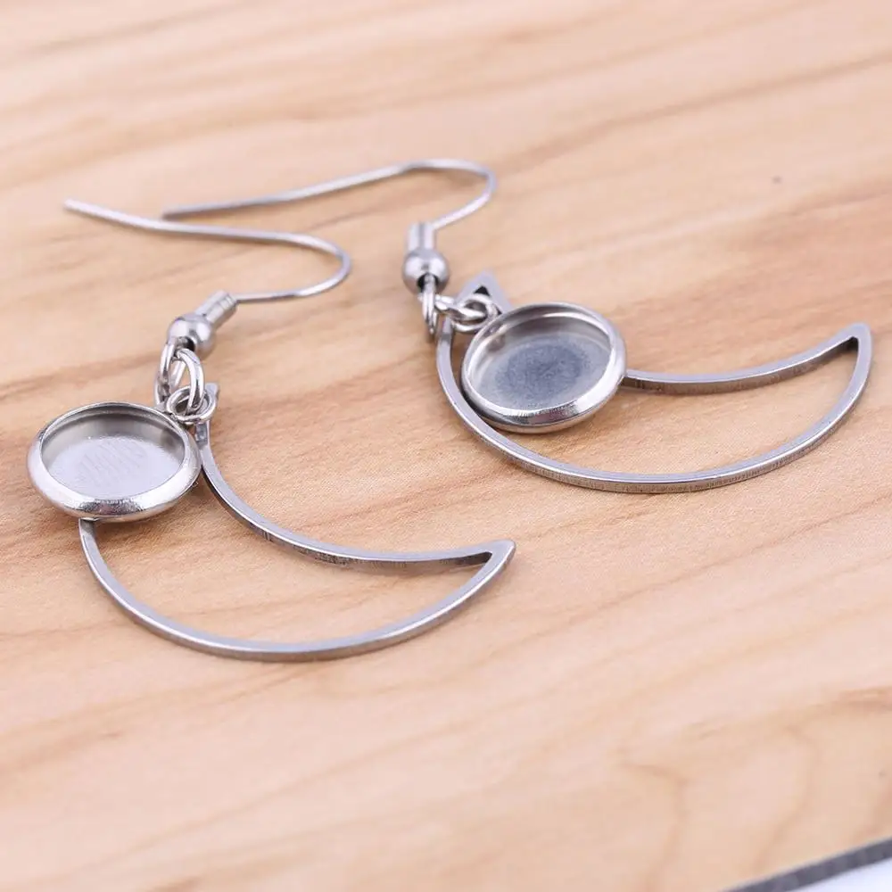 Shukaki 10 шт. 8 мм нержавеющая сталь висячие серьги База diy Луна Подвески Кабошон ободок Установка заготовки для изготовления ювелирных изделий