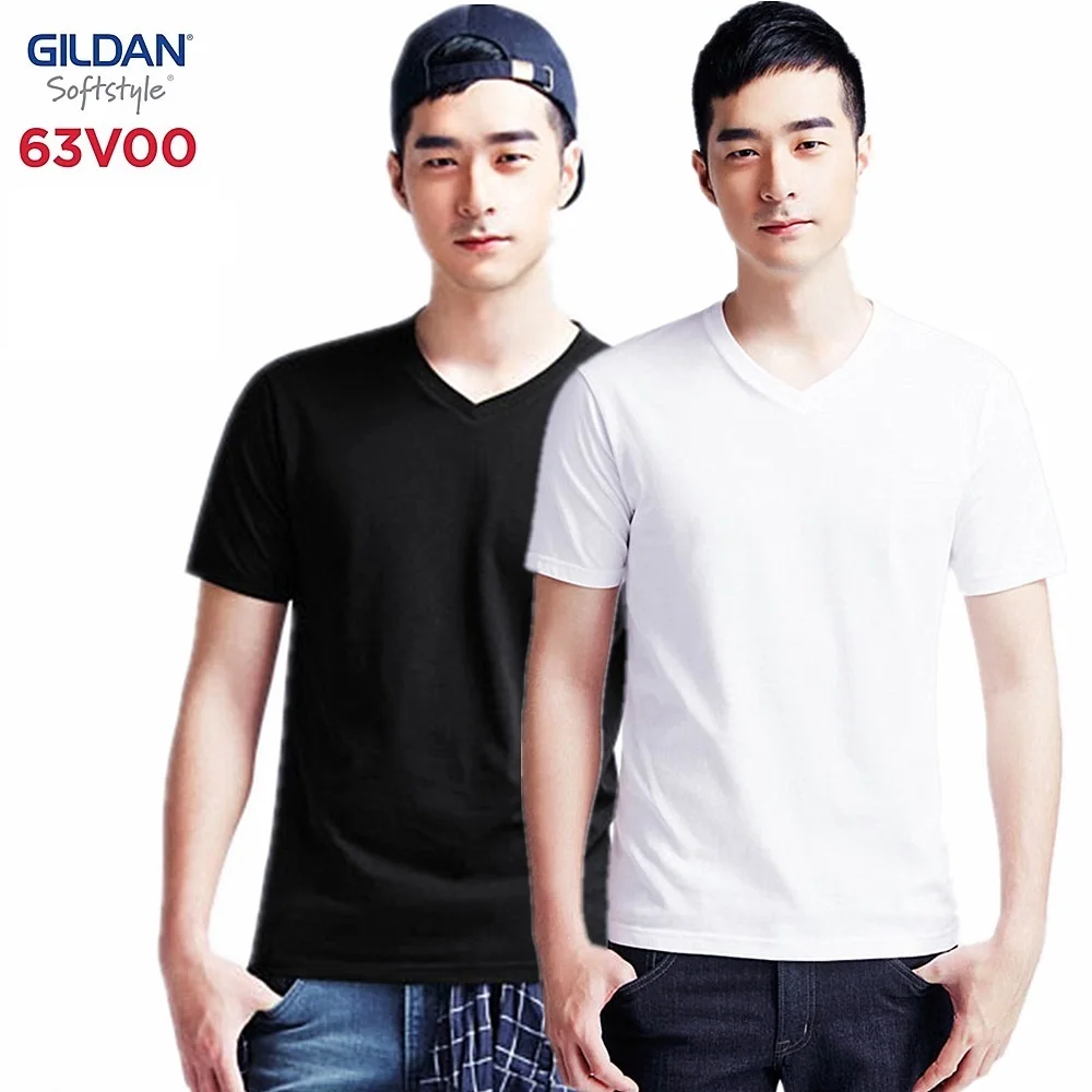 GILDAN 63V00 Men 100% Cotton T-shirts Solid Short Sleeve V-Neck T Shirt Mens Tops Tees Basic TShirts Male Brand Clothing