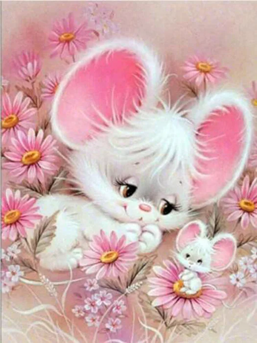 Картина 5d алмазная живопись полноразмерная/круглая розовая мышь настенные