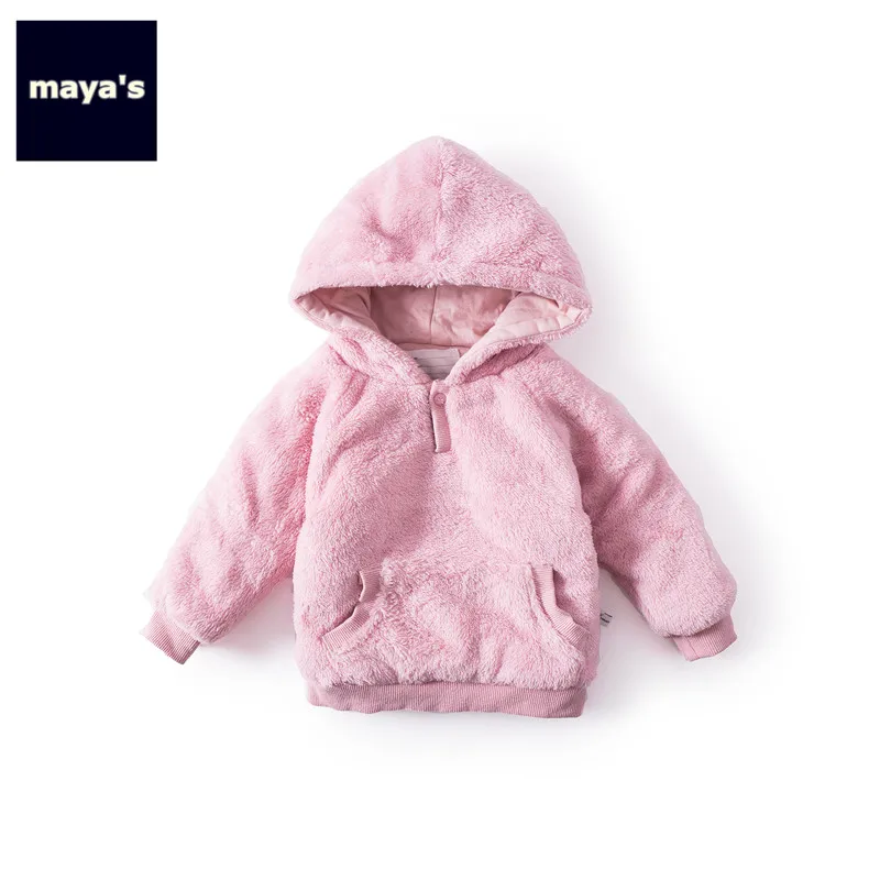 Розовый Mayas/розовые зимние Утепленные свитера с капюшоном для девочек повседневные свободные Осенние теплые детские рубашки детские базовые Модные топы 84023 - Цвет: Розовый