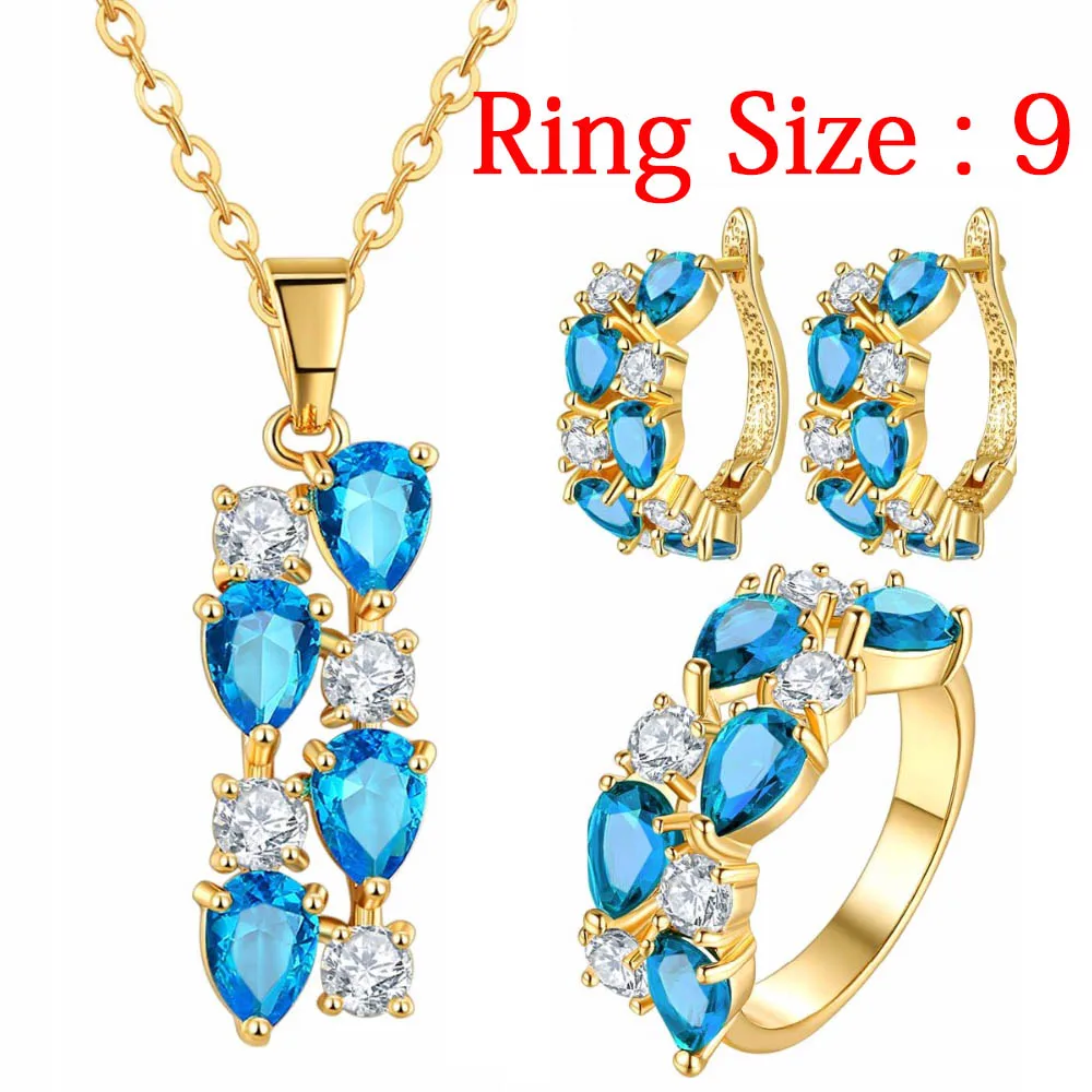 Ring Size 9 CARSINEL красочный комплект украшений кубический циркон Гипоаллергенное розовое золото цвет ожерелье/серьги/кольцо Свадебные ювелирные изделия для женщин - Окраска металла: Ring Size 9