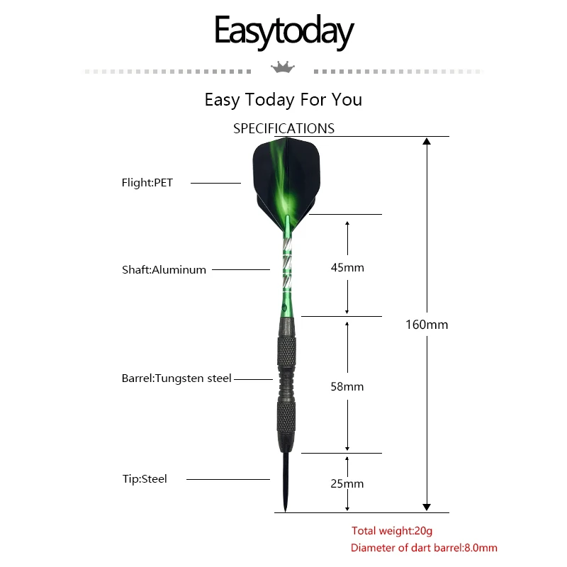 Easytoday 3 шт./компл. Стандартный стальной наконечник Дартс Профессиональный жесткий