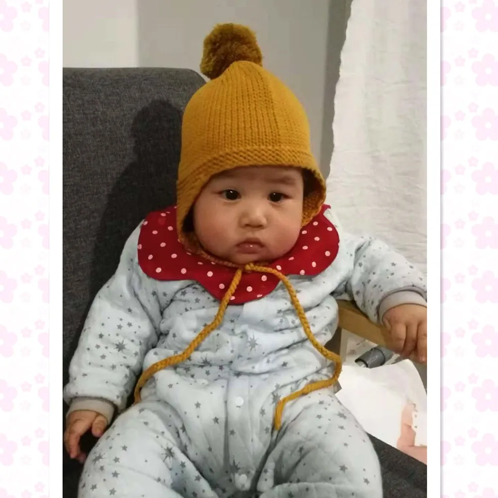 sweater Baby Hat Boy Knitted Lovely Wool Ball Cap And Girl Pure Cotton Soft Go Out To Tie Rope | Детская одежда и обувь